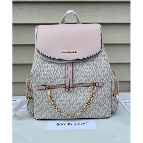 Michael Kors backpack jet set MK logo large chain backpack powder blush multi main image 7